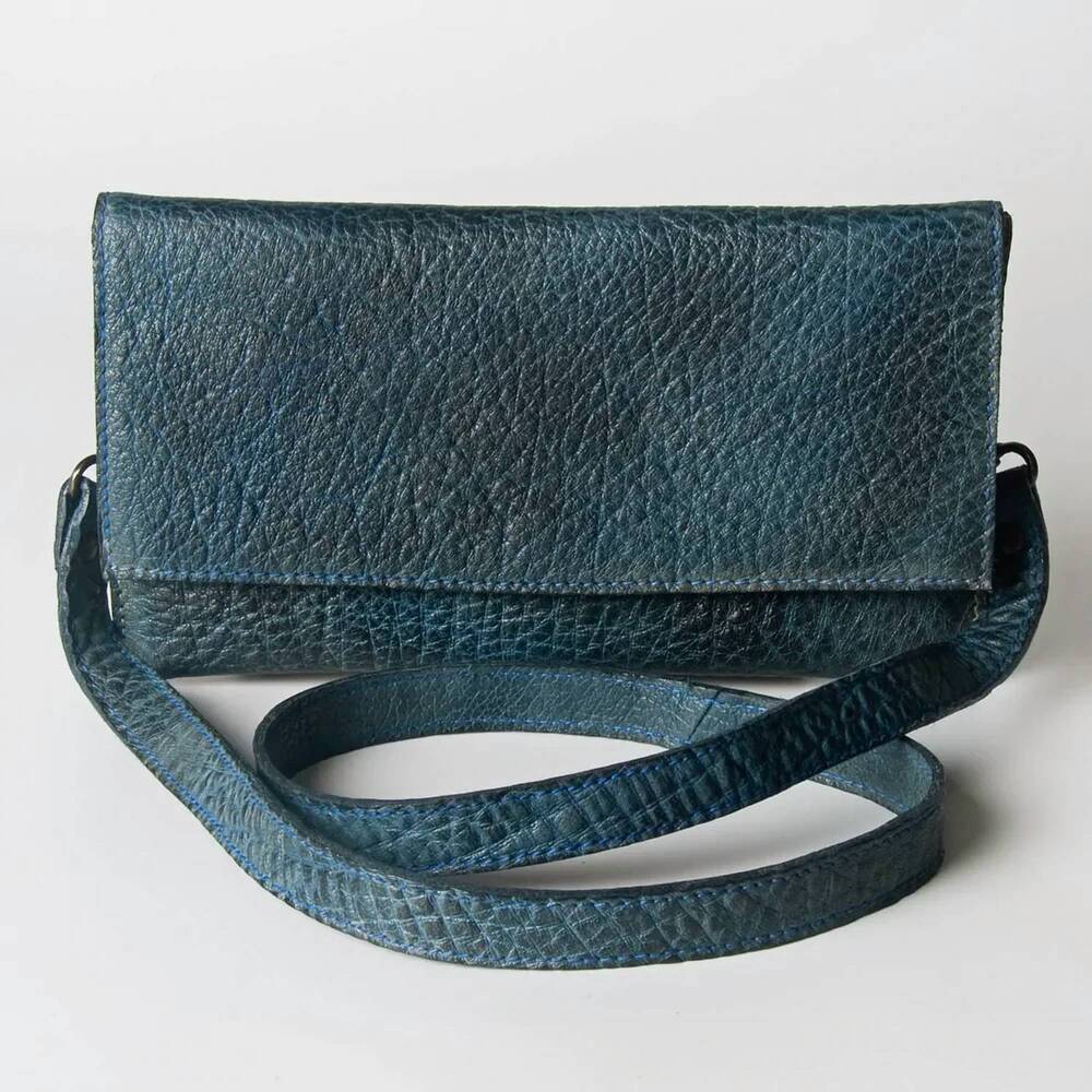 NEW SPAGHETTI WESTERN women's leather crossbody wallet in navy